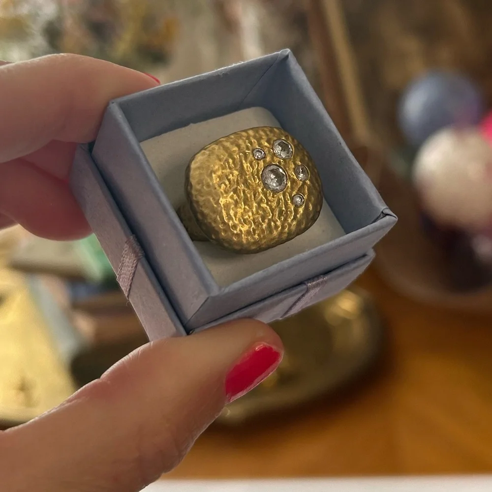 Hammered Gold & Diamond Ring